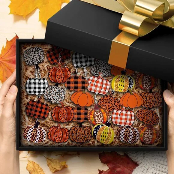 12 Pairs Thanksgiving Fall Earrings for Women Leopard pumpkin Maple Leaf Turkey - Picture 7 of 7